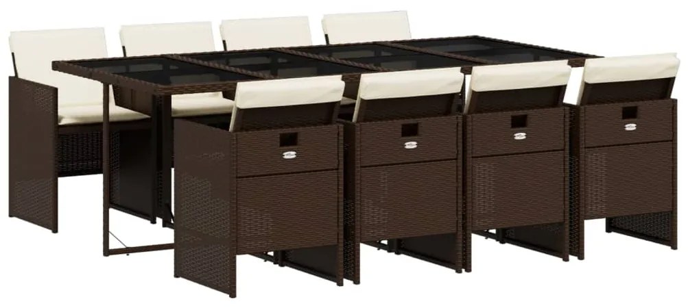 3210561 vidaXL Set mobilier de grădină cu perne, 9 piese, maro, poliratan