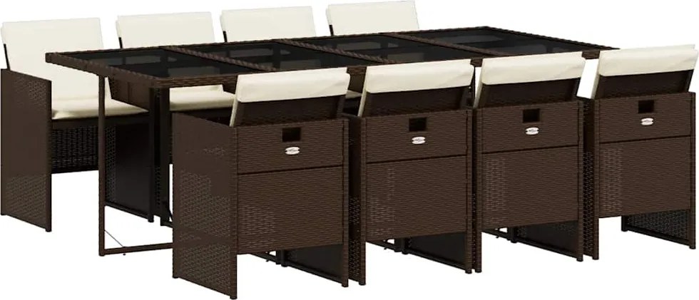 vidaXL Set mobilier de grădină cu perne, 9 piese, maro, poliratan