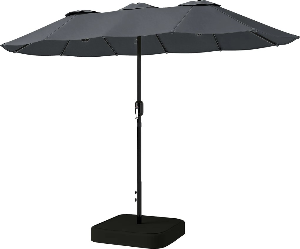 Outsunny Umbrelă Dublă cu 12 Spițe, Manivelă, Bază Metalică și Saci de Nisip, din Metal și Poliester, 3x1.5 m, Gri Închis | Aosom Romania