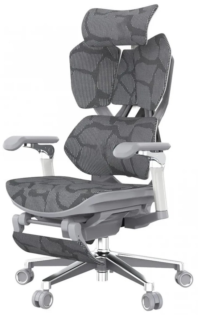 Scaun ergonomic SIHOO X5 PRO-301, cotiere 6D, suport lombar reglabil, tetiera 3D, Sezut cu translație, mecanism multifunctional inclinare/blocare, suport picioare, pivotant, Mesh, Gri