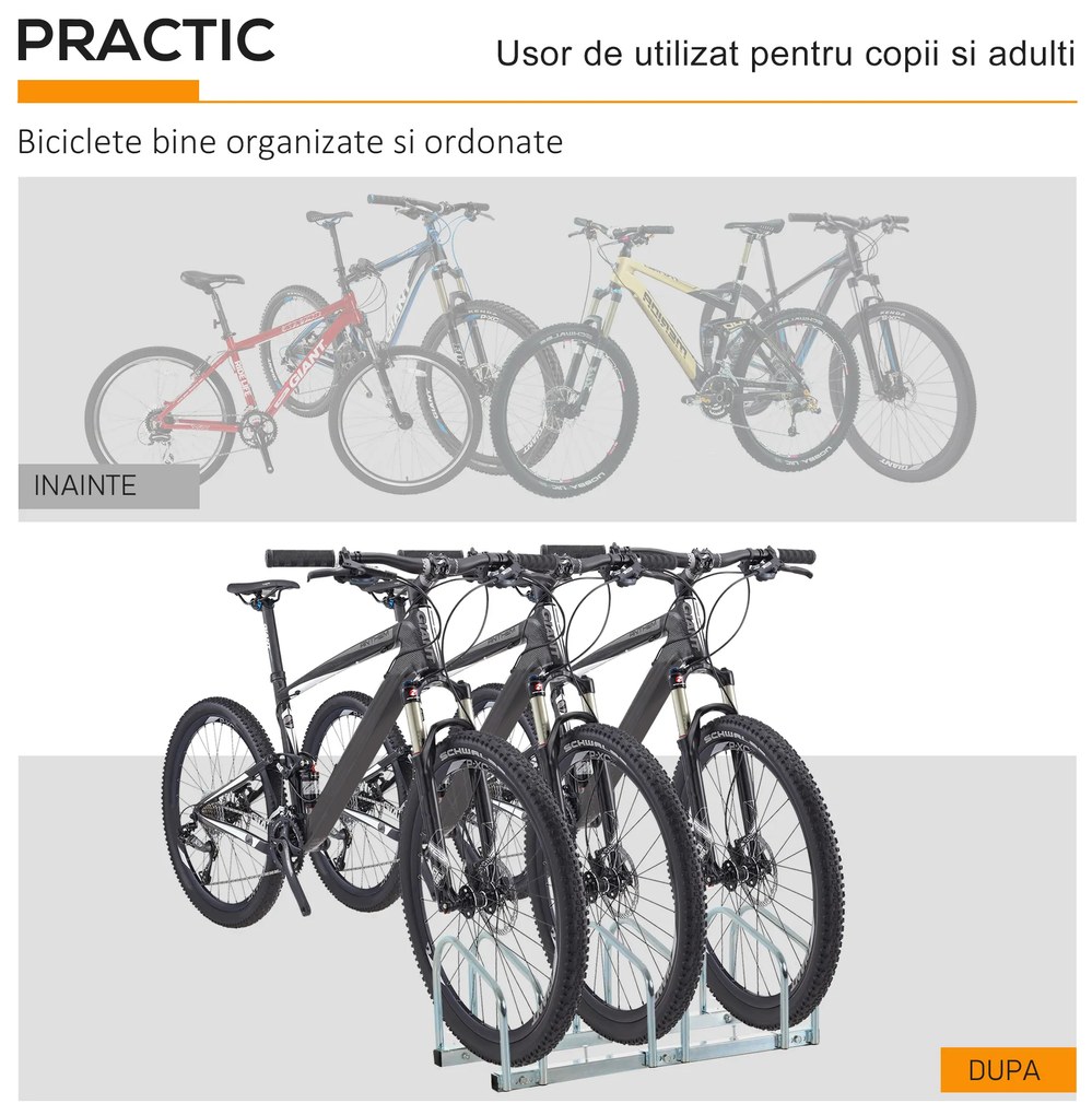 HOMCOM Suport Parcare Biciclete din Oțel, Organizare Eficientă, 70.5x33x27cm, Argintiu | Aosom Romania