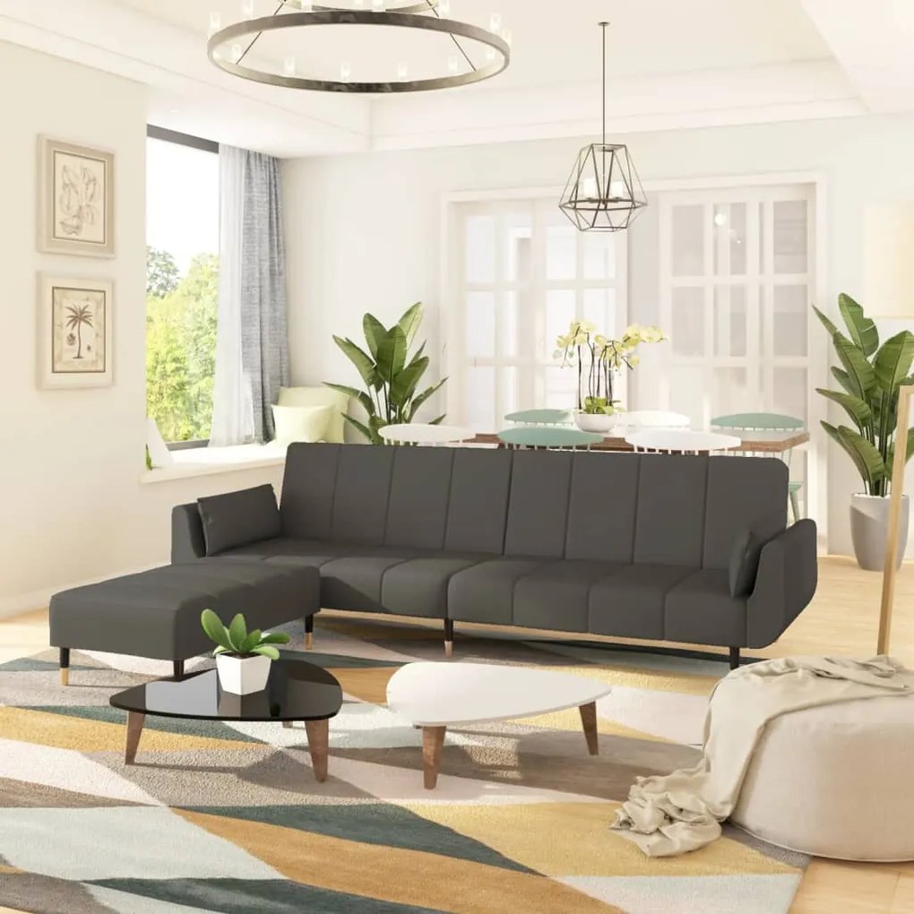 3081798 vidaXL Canapea extensibilă 2 loc. taburet/2 perne catifea gri închis