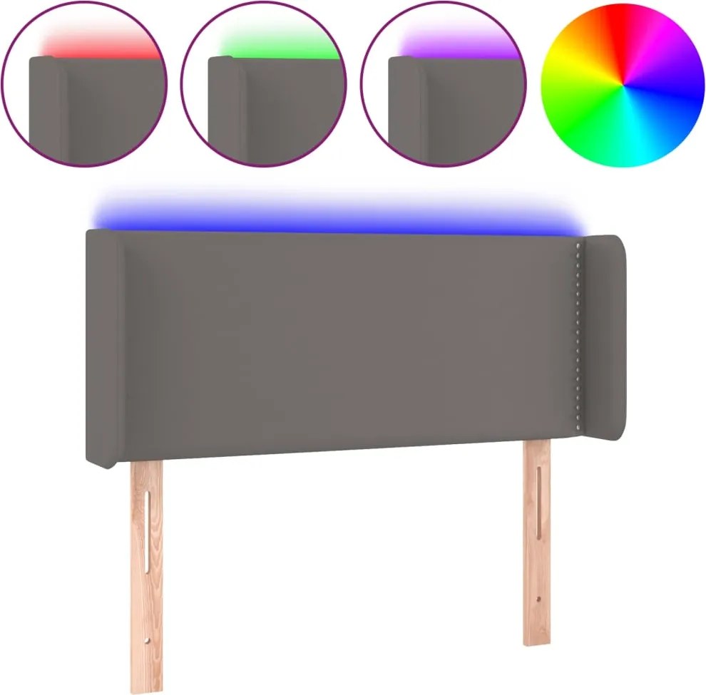 vidaXL Tăblie de pat cu LED, gri, 83x16x78/88 cm, piele ecologică