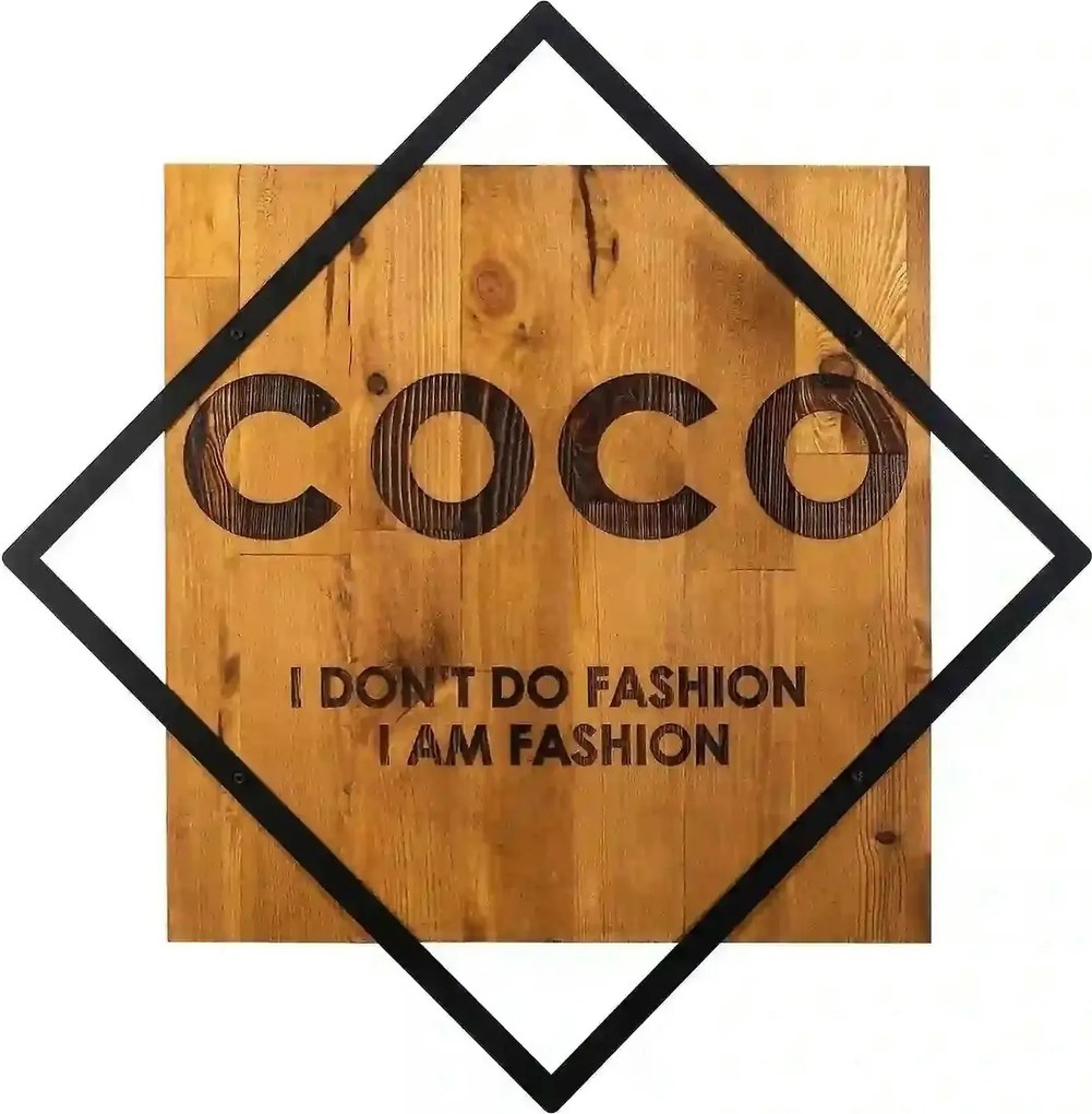 Decoratiune perete FASHION, stejar/negru, lemn/metal, 54x54 cm