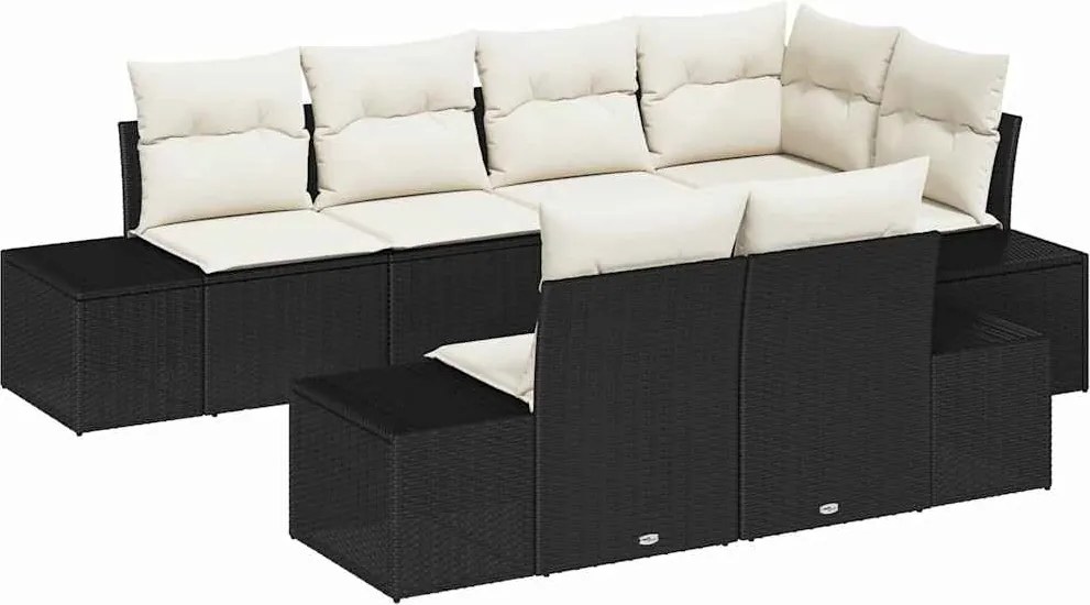 vidaXL Set de canapele pentru grădină 7 pcs Negru și Crem poliratan