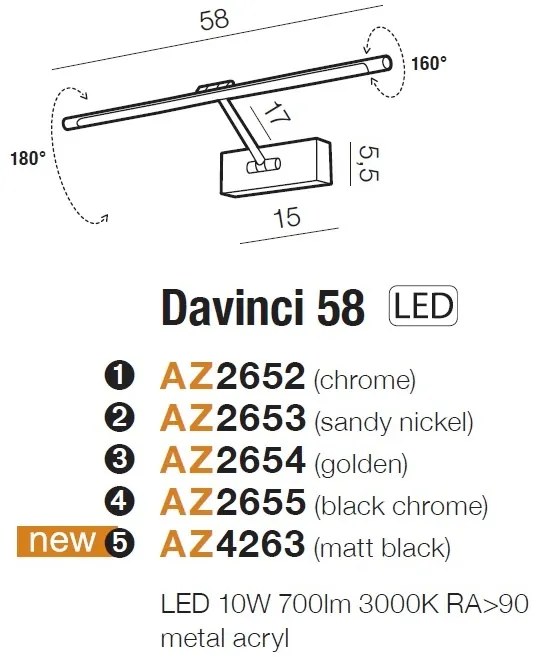 Aplica de perete LED pentru tablou cu brat directionabil DaVinci 58 negru