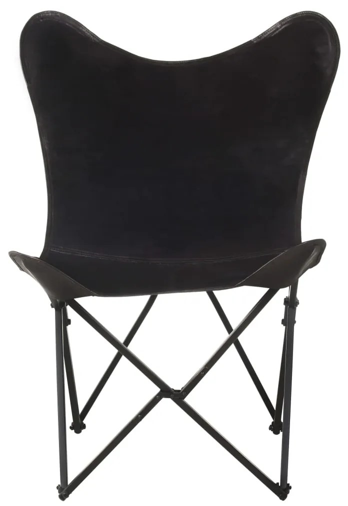 323731 vidaXL Scaun pliabil tip fluture, negru, piele naturală