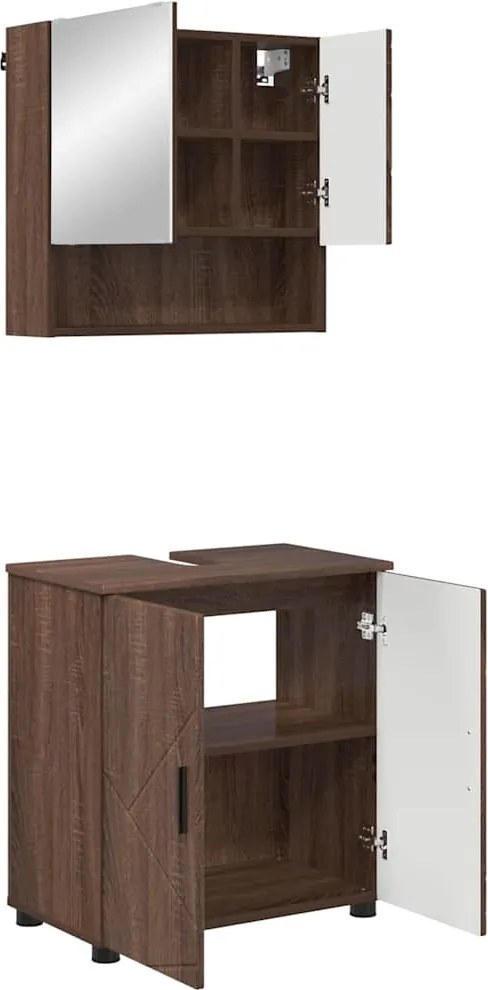 vidaXL Set de mobilier pentru baie Pe perete 2 pcs Stejar închis
