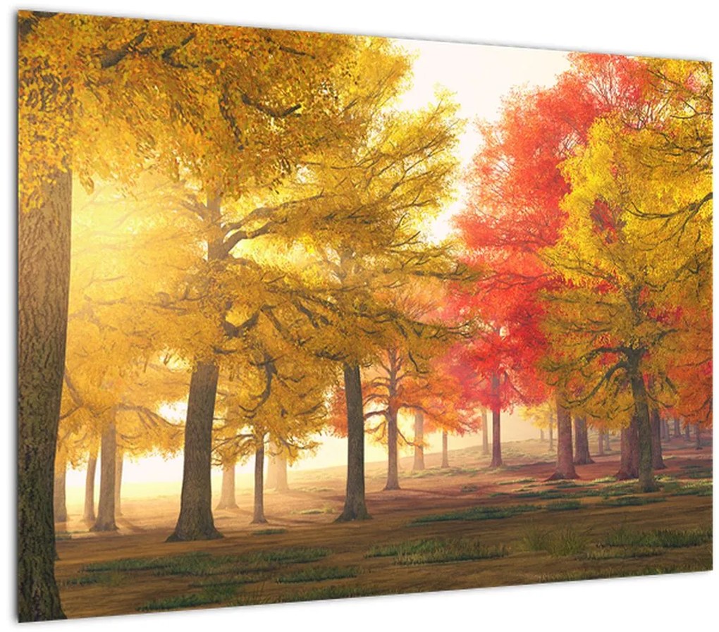 Tablou pe sticlă cu copaci toamna (70x50 cm)