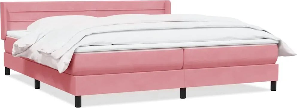 vidaXL Pat box spring cu saltea, roz, 180x210 cm, catifea