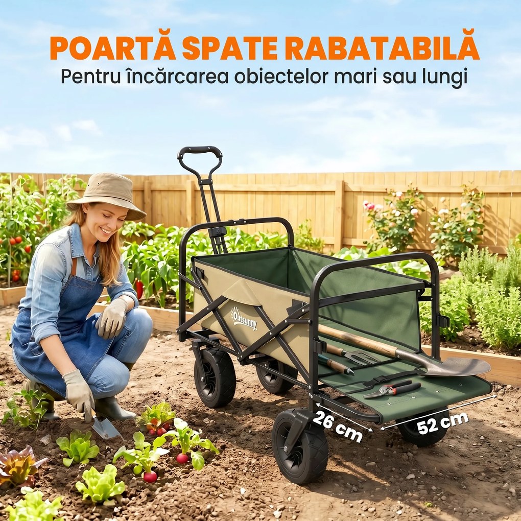 Outsunny Cărucior de Exterior Pliabil, Rezistent pentru Camping, cu Ușă în Spate Deschidere și Maner Telescopic | Aosom Romania