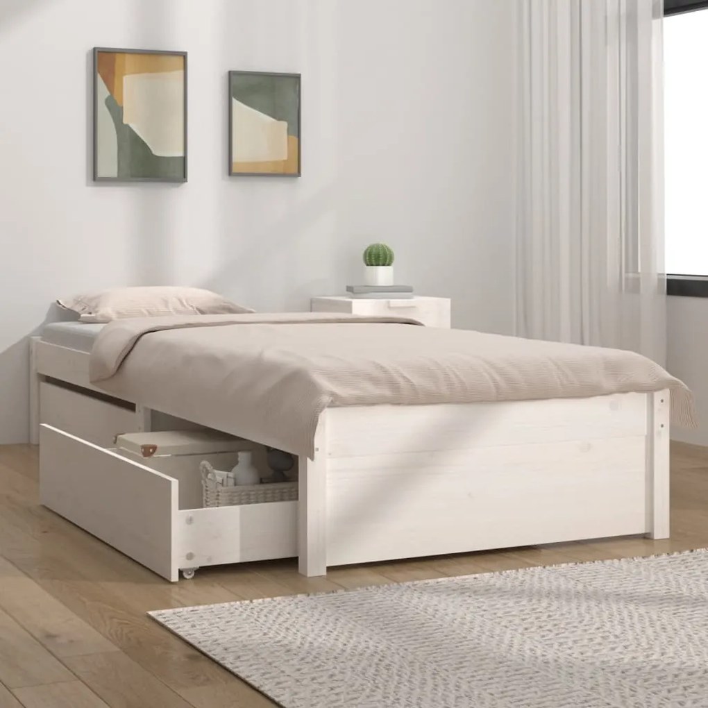 3103454 vidaXL Cadru de pat cu sertare Small Single 2FT6, alb, 75x190 cm
