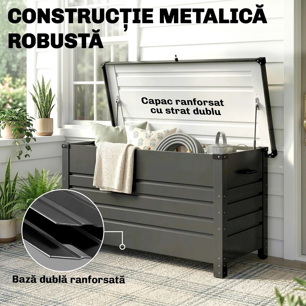 Outsunny Ladă 430L, Recipient Metalic cu Capac Blocabil, Roți, Mânere Laterale, Gri | Aosom Romania