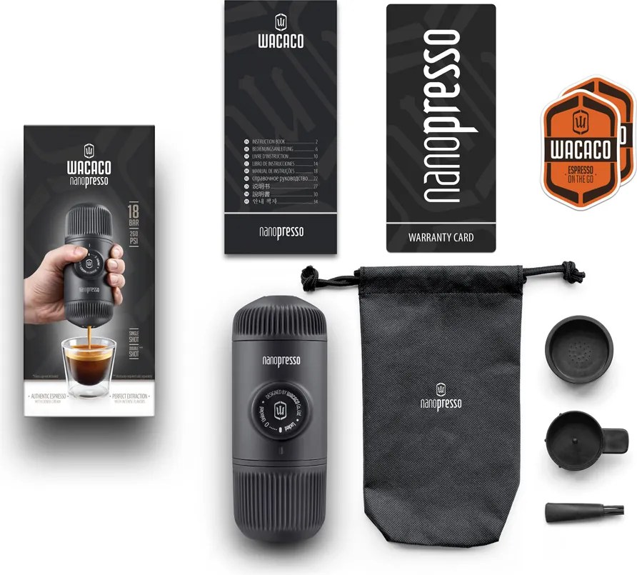 Aparat de cafea portabil Wacaco Nanopresso (negru) + carcasă moale