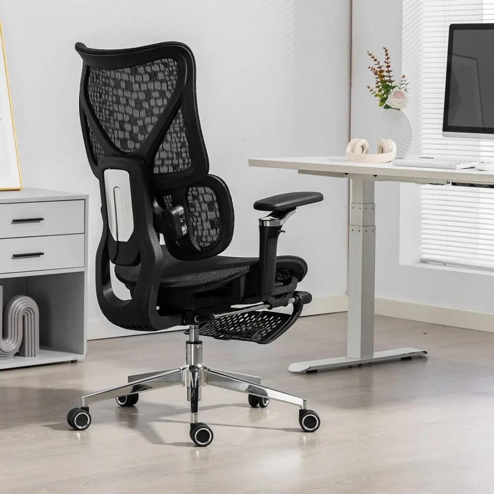 ErgoPro X866 Scaun ergonomic, Sezut Translatie, cotiere 6D, Tetiera 3D, Spătar reglabil pe 5 trepte, Suport lombar 3-Zone, Suport picioare, Baza Metalica, Full Mesh, Negru