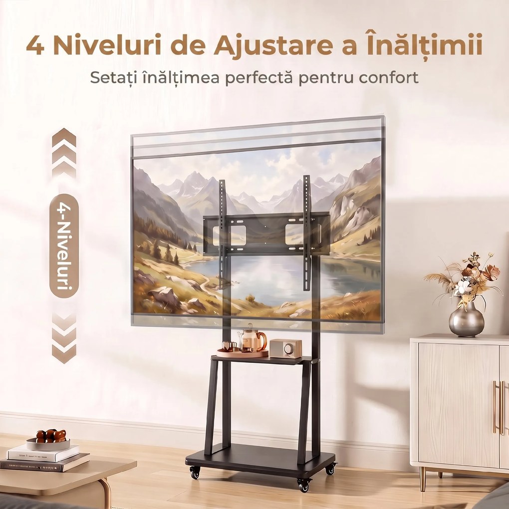 HOMCOM Suport Mobil pentru Televizor de 32-75 Inci, VESA Maxim 400x600, Negru | Aosom Romania