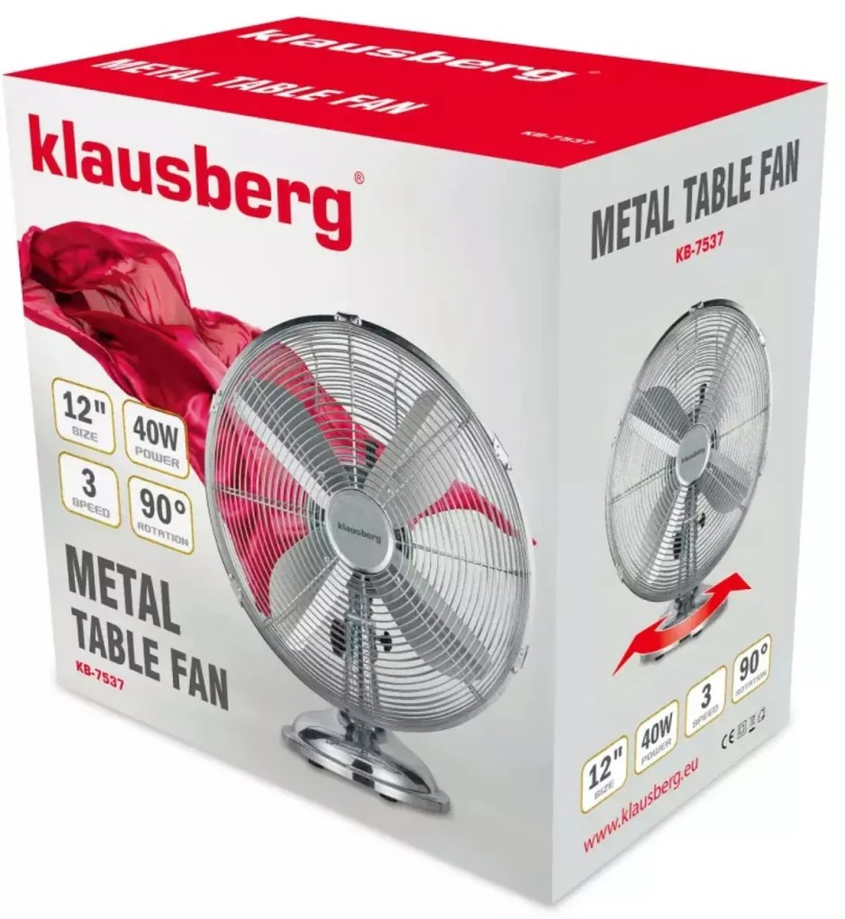 Ventilator metalic pentru birou 30 cm Klausberg KB7537, argintiu