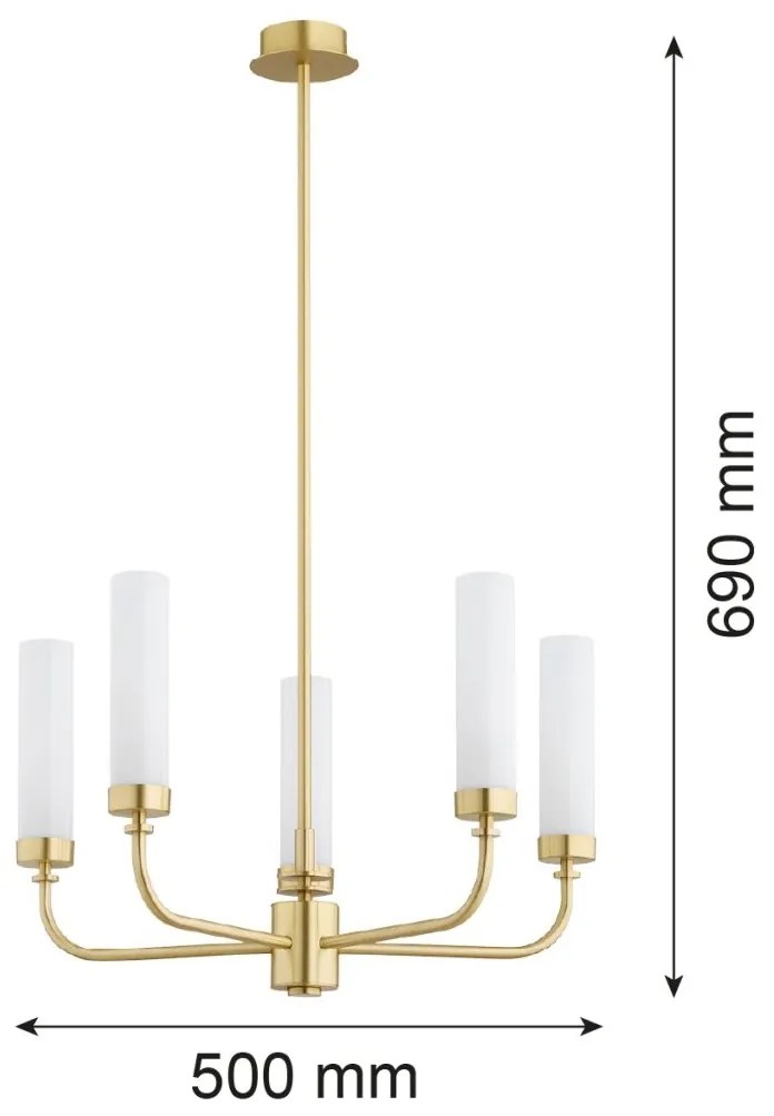 Candelabru 5 brate, alama periata, sticla alb mat PRESTON 2195