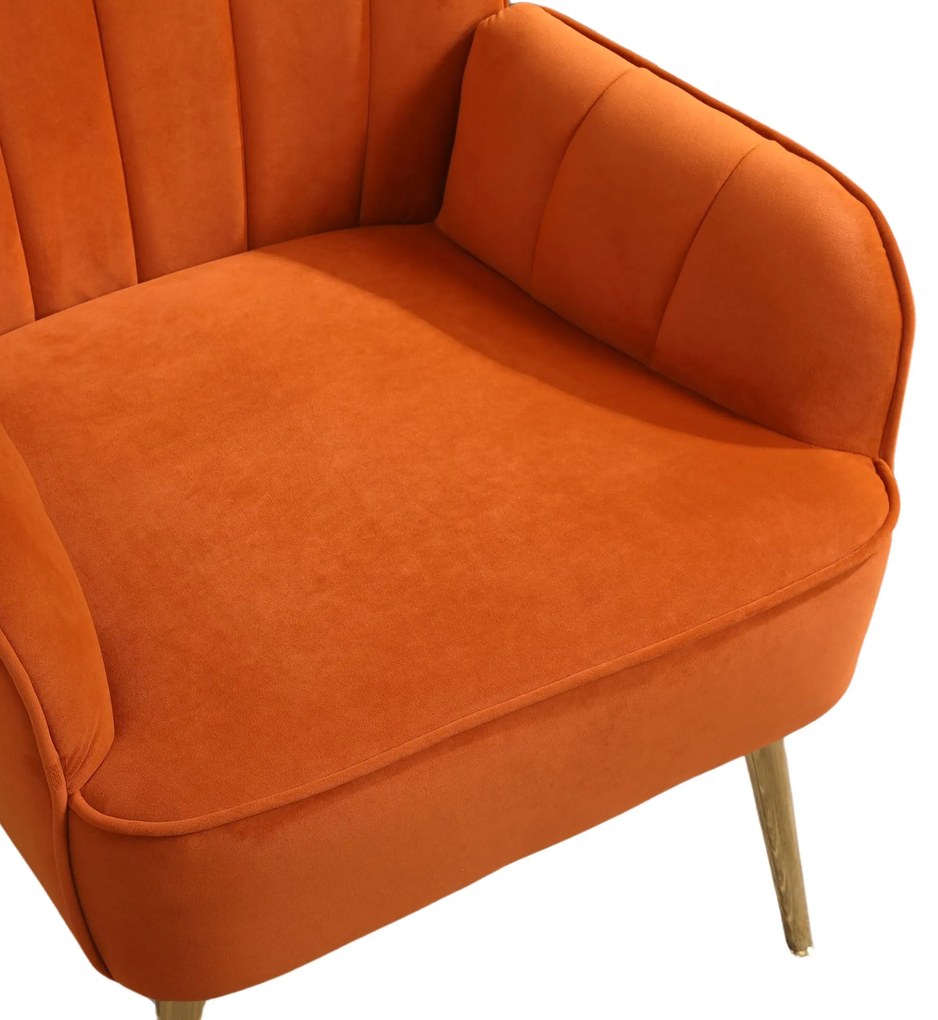 Set de 2 scaune de living din catifea, Design ergonomic, Culoare portocaliu