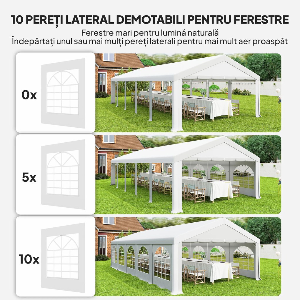 Outsunny Pavilion pentru Petreceri 10x5 m cu 10 Pereți Laterali Detașabili, Pavilion de Grădină cu 5 Secțiuni, Uși cu Fermoar și Ferestre, Pavilion pentru Nunți, Evenimente, Întâlniri, UV30+, Alb | Aosom Romania