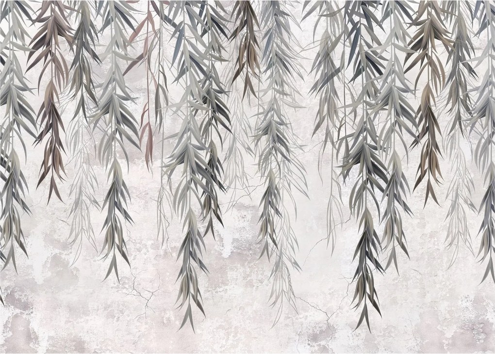 Tablou pe sticlă - Crenguțe de salcie, tencuiala gri (70x50 cm)