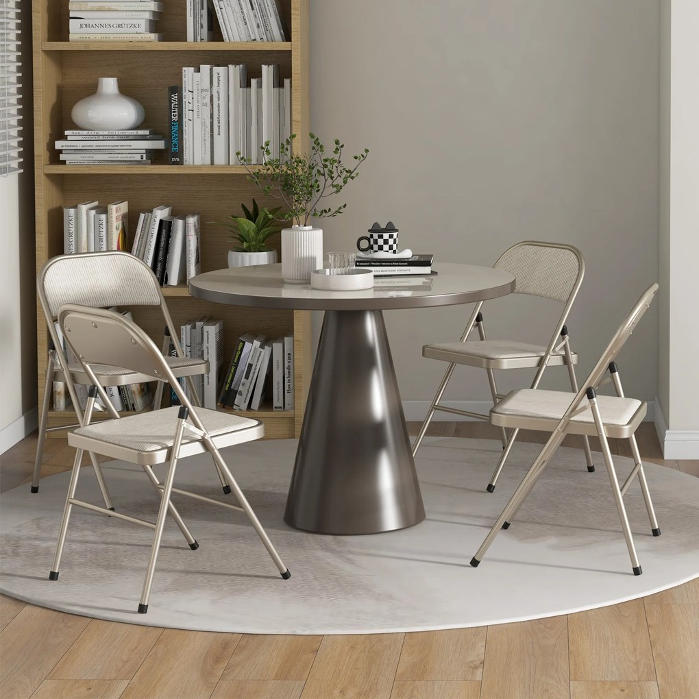 HOMCOM Set de 4 Scaune Pliabile, Scaune Moderne cu Perne din Poliester pentru Acasă și Birou, 45x46x78 cm, Bej | Aosom Romania