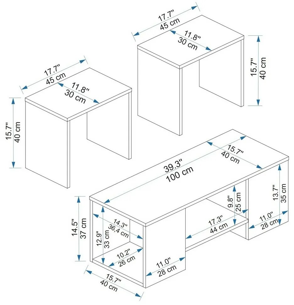 Set de măsuțe de cafea Sartos Beige and Atlantic Pine, 3 buc.