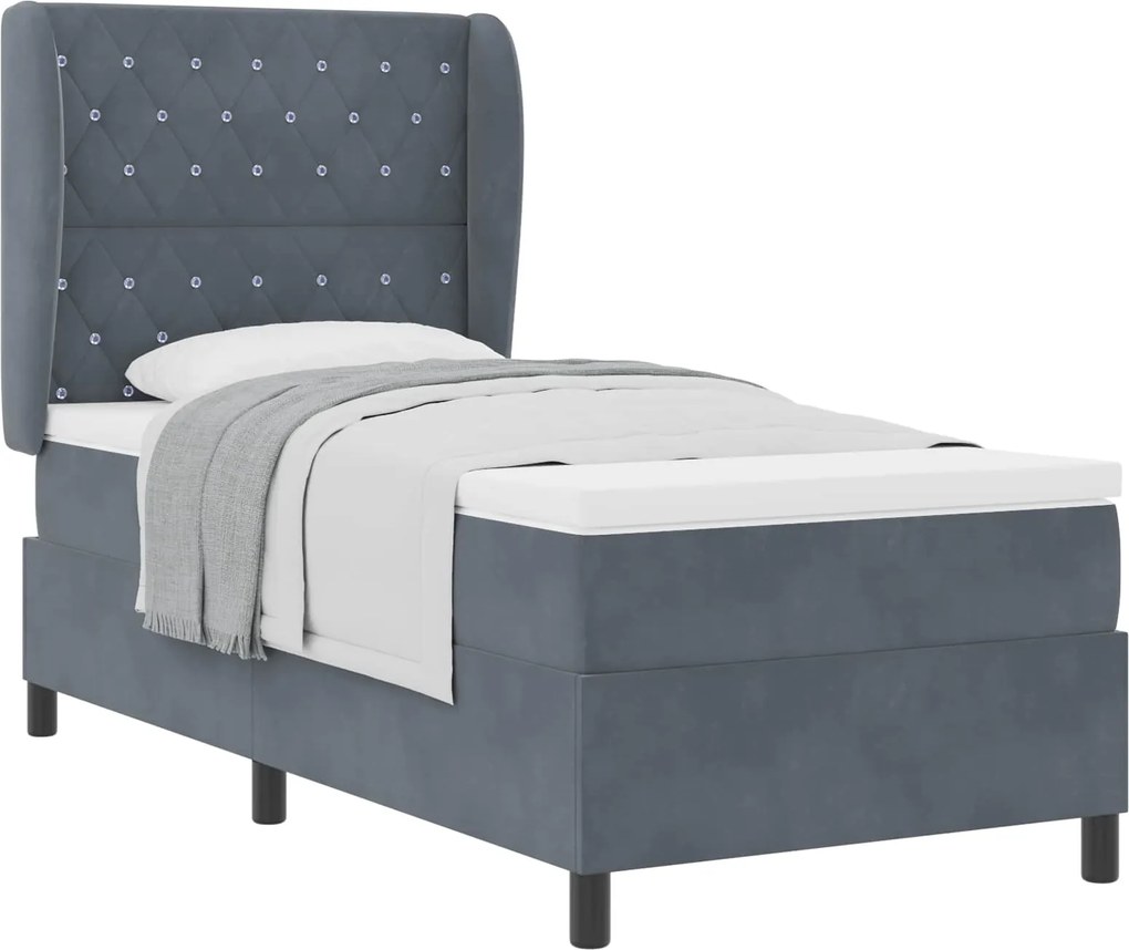 vidaXL Pat cu arcuri cu saltea Gri închis 200 x 90 cm Catifea