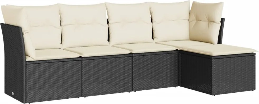 vidaXL Set mobilier de grădină cu perne, 5 piese, negru, poliratan