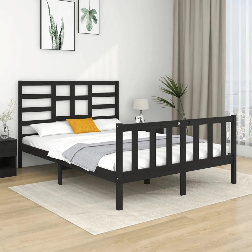 Cadru de pat Small Double 4FT, negru, 120x190 cm, lemn masiv Negru, 120 x 190 cm