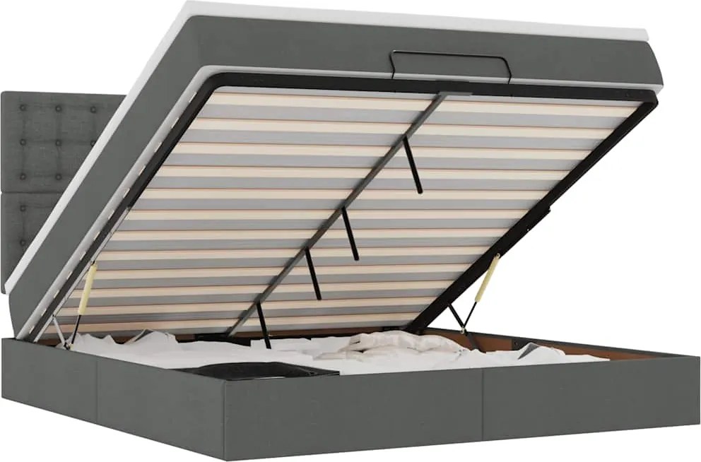 vidaXL Cadru pat otoman cu saltea țesătură gri închis 180x200 cm
