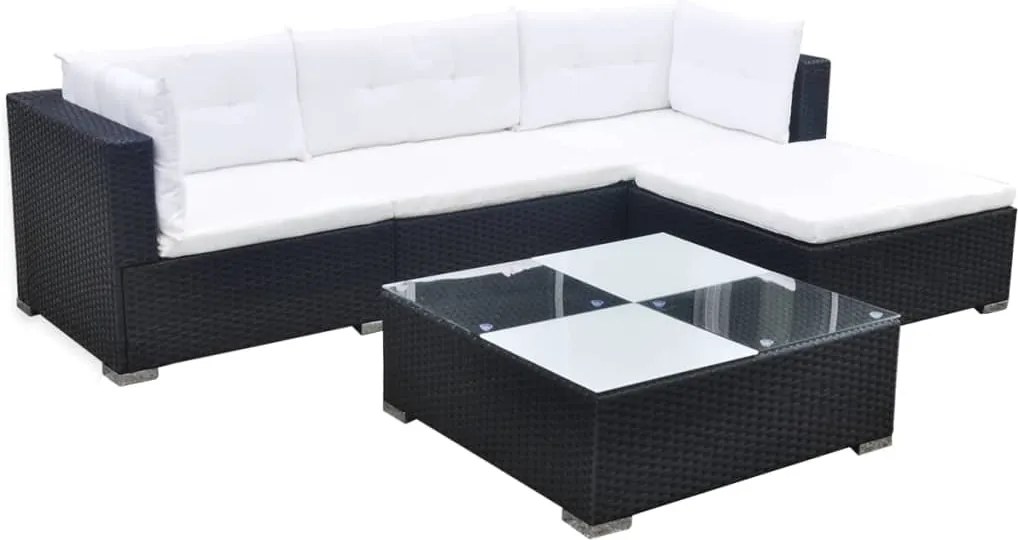 vidaXL Set mobilier de grădină cu perne, 5 piese, negru, poliratan