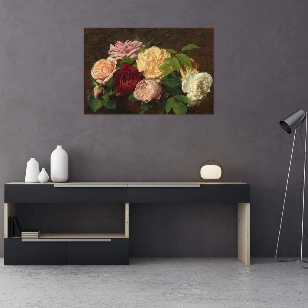 Tablou - Henri Fantin-Latour, Roses de Nice on a Table, reproducere (90x60 cm)
