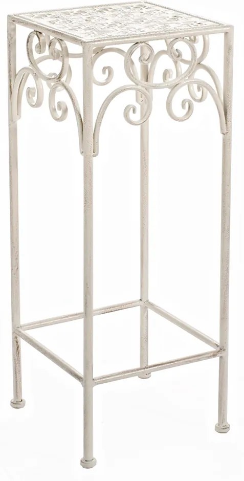 Suport fier forjat alb patinat ghivece flori Emily 23x60h