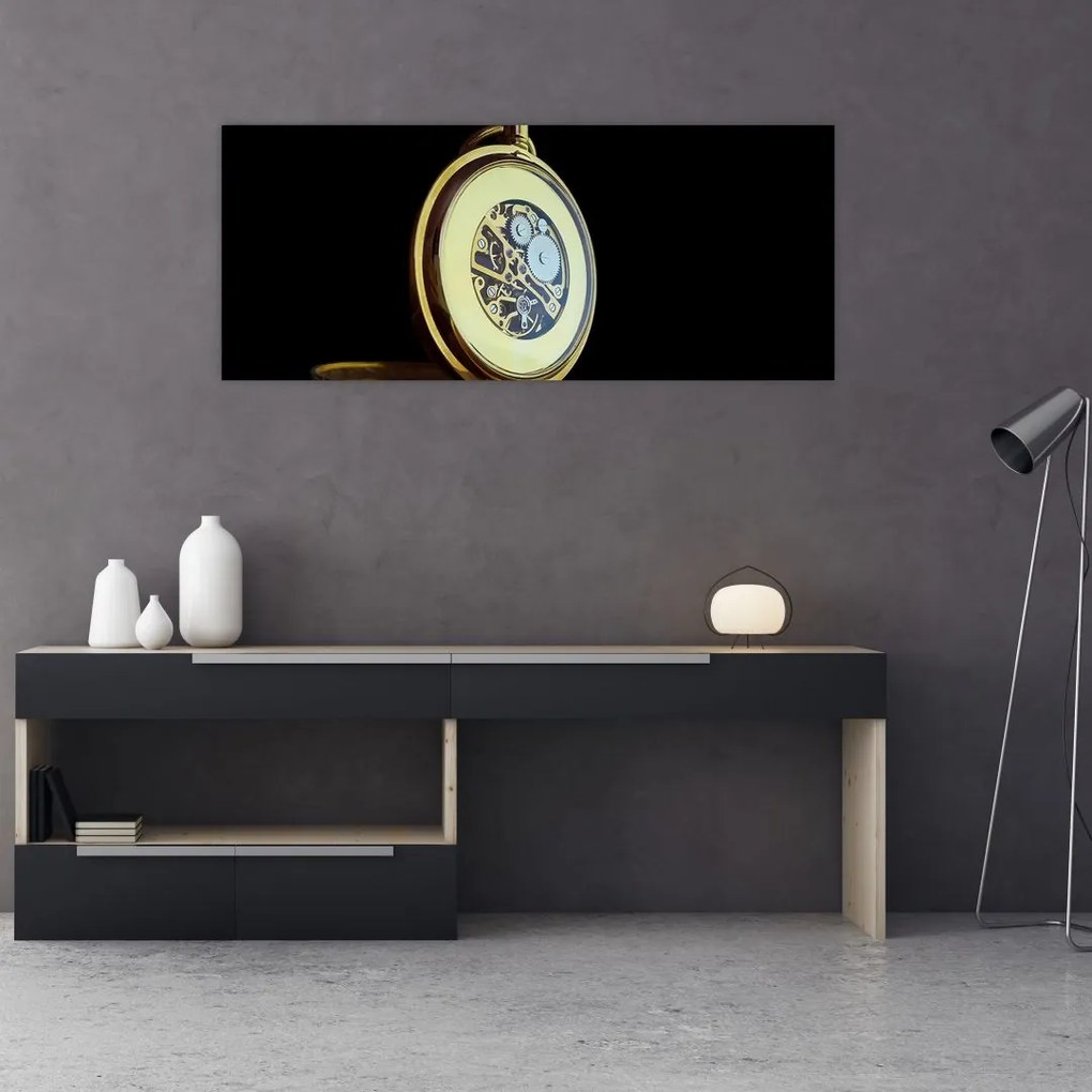 Tablou cu ceas de buzunar de aur (120x50 cm)