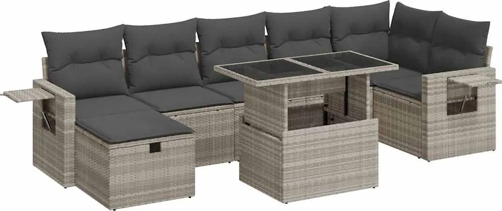 vidaXL Set mobilier de grădină cu perne, 8 piese gri deschis poliratan