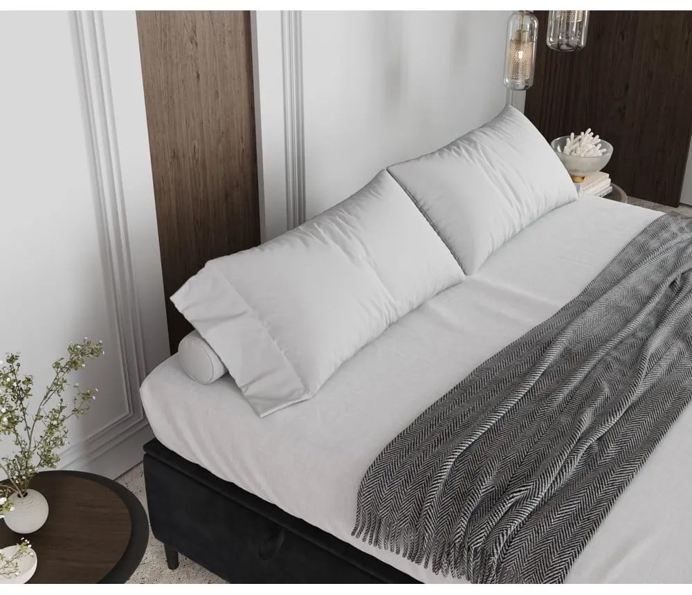 Pat matrimonial gri antracit tapițat cu spațiu de depozitare 180x200 cm Tate – Maison de Rêve