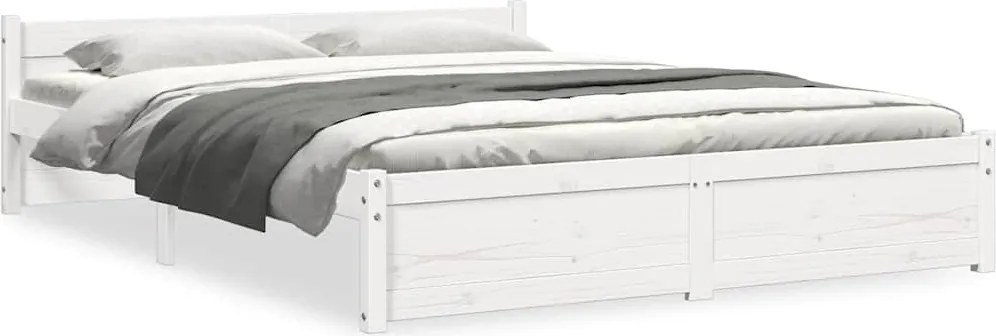 vidaXL Cadru de pat dublu, alb, 135x190 cm, lemn masiv