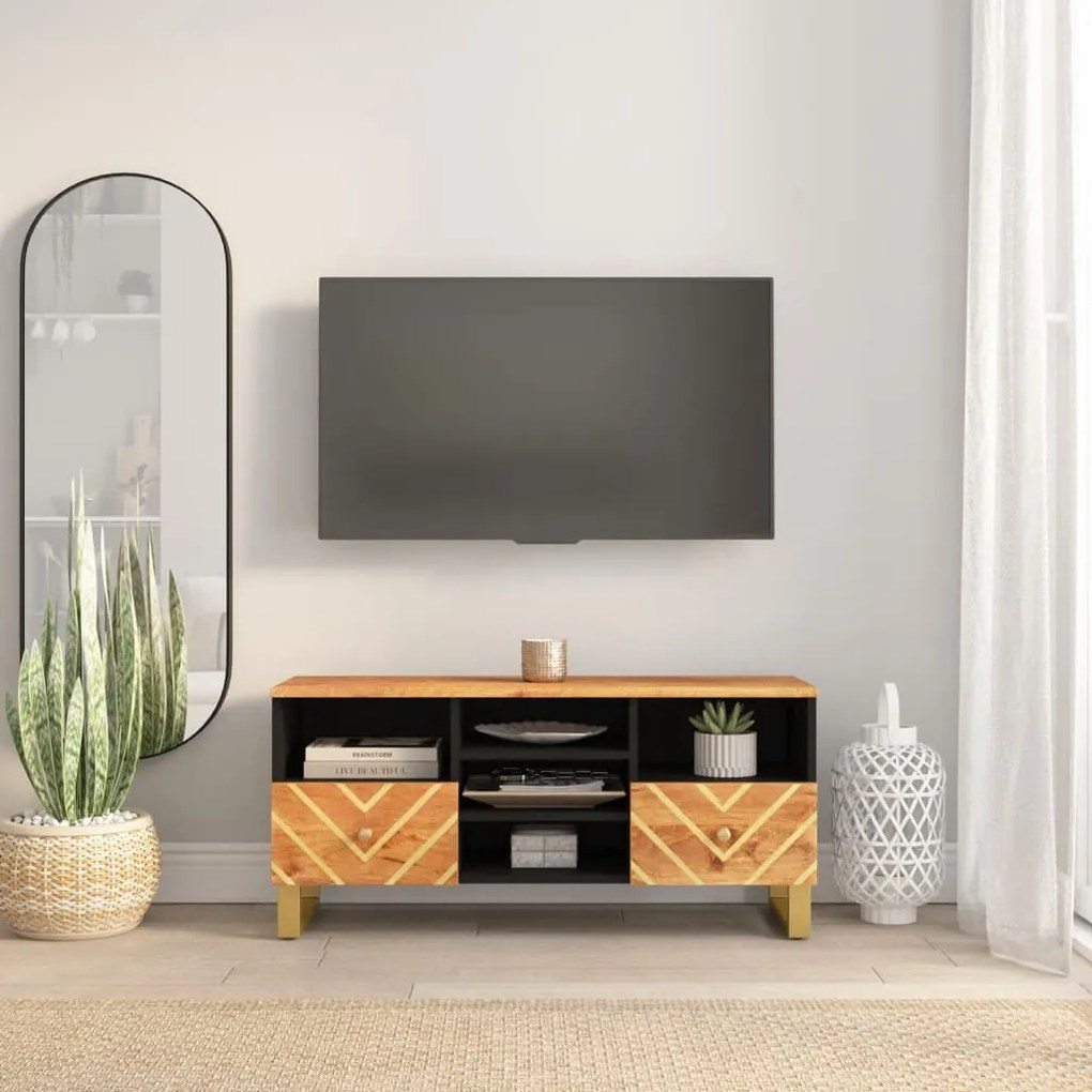 356801 vidaXL Dulap TV, maro și negru, 100x33,5x46 cm, lemn masiv de mango