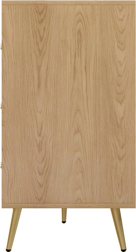 Comodă cu 9 sertare, cu mult spațiu de depozitare, modele geometrice, 120x39x80 cm, Culoare naturală