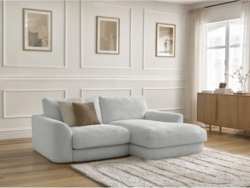 Colțar gri deschis cu tapițerie din chenille (cu colț pe partea dreaptă/cu șezlong) Leonore – Bobochic Paris