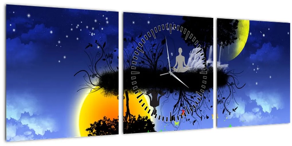 Tablou - Reflecția echilbrului (cu ceas) (90x30 cm)