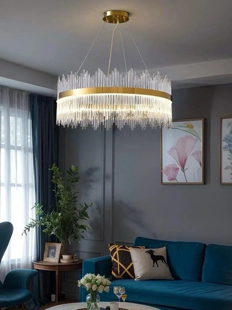 Candelabru Textura Cristal, Metal, 96W, Auriu