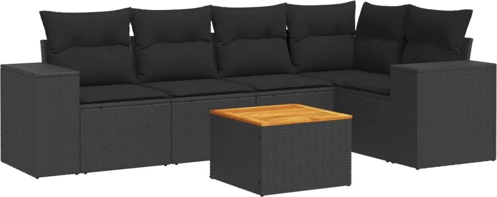 vidaXL Set mobilier de grădină cu perne, 6 piese, negru, poliratan