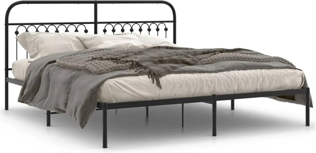 vidaXL Cadru de pat metalic cu tăblie, negru, 183x203 cm