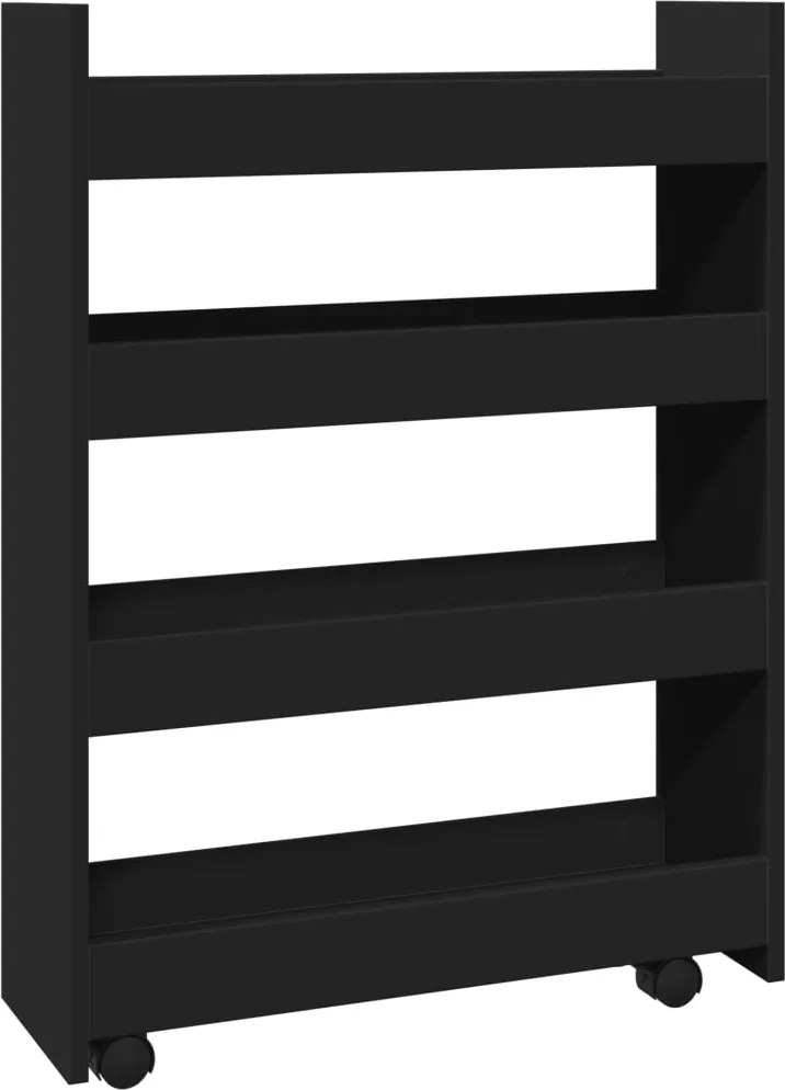 vidaXL Cărucior de depozitare îngust, 4 niveluri negru lemn prelucrat