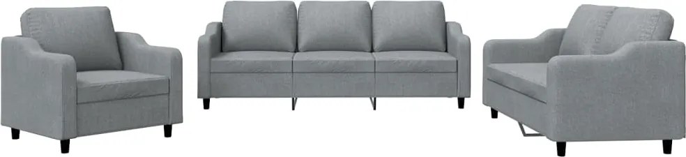 vidaXL Set de canapele cu perne, 3 piese, gri deschis, textil