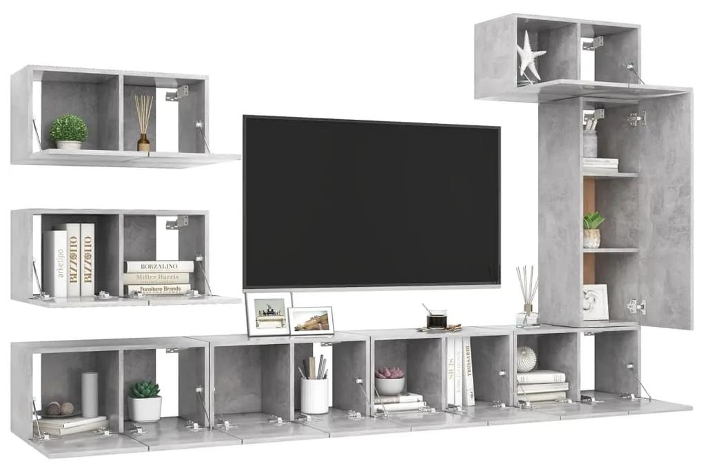 Set de dulapuri TV, 8 piese, gri beton, PAL 8, Gri beton, 60 x 30 x 30 cm