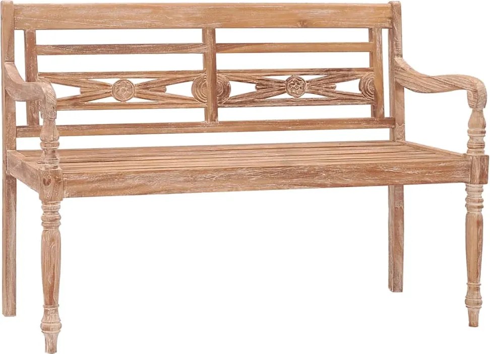 vidaXL Bancă Batavia, aspect văruit alb, 120 cm, lemn masiv de tec