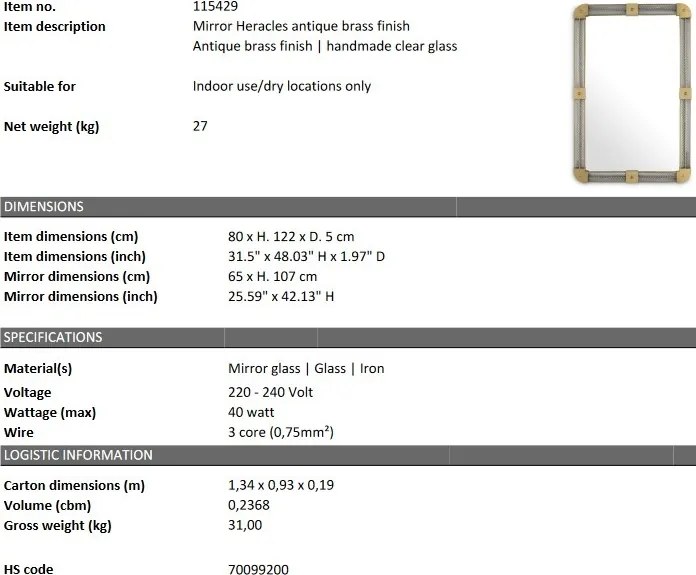 Oglinda decorativa LUX Heracles, alama antica 80x122cm 115429 HZ